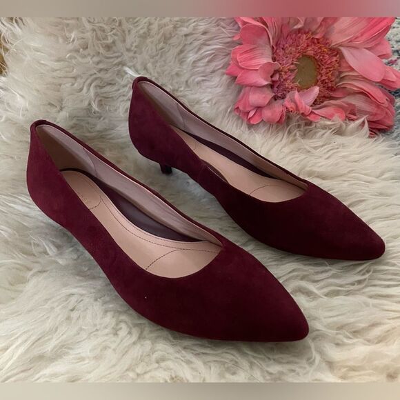 TARYN ROSE Naomi kitten heel pumps burgundy suede 8.5 - Picture 1 of 7